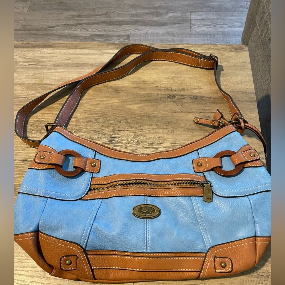 b.o.c Born Concepts Blue Brown Faux pebbled Leather reptile skin shoulder bag